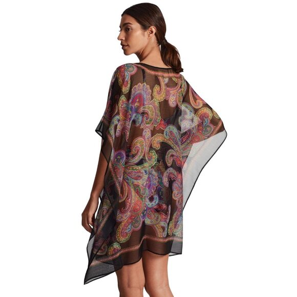 NWT Lauren Ralph Lauren Parder Poncho Swim Cover Up Bordado Paisley Black S/M - Picture 3 of 8